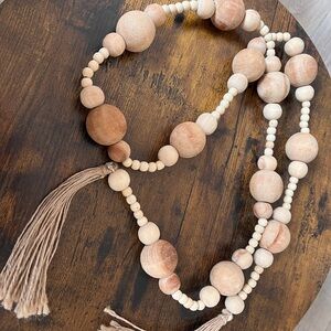 Natural Wood Bead Garland with Tassels